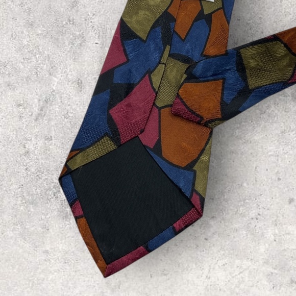HUGO BOSS WHITE TAG Blue/Orange Geometric Art Silk LUXURY Tie ITALY - Picture 4 of 5